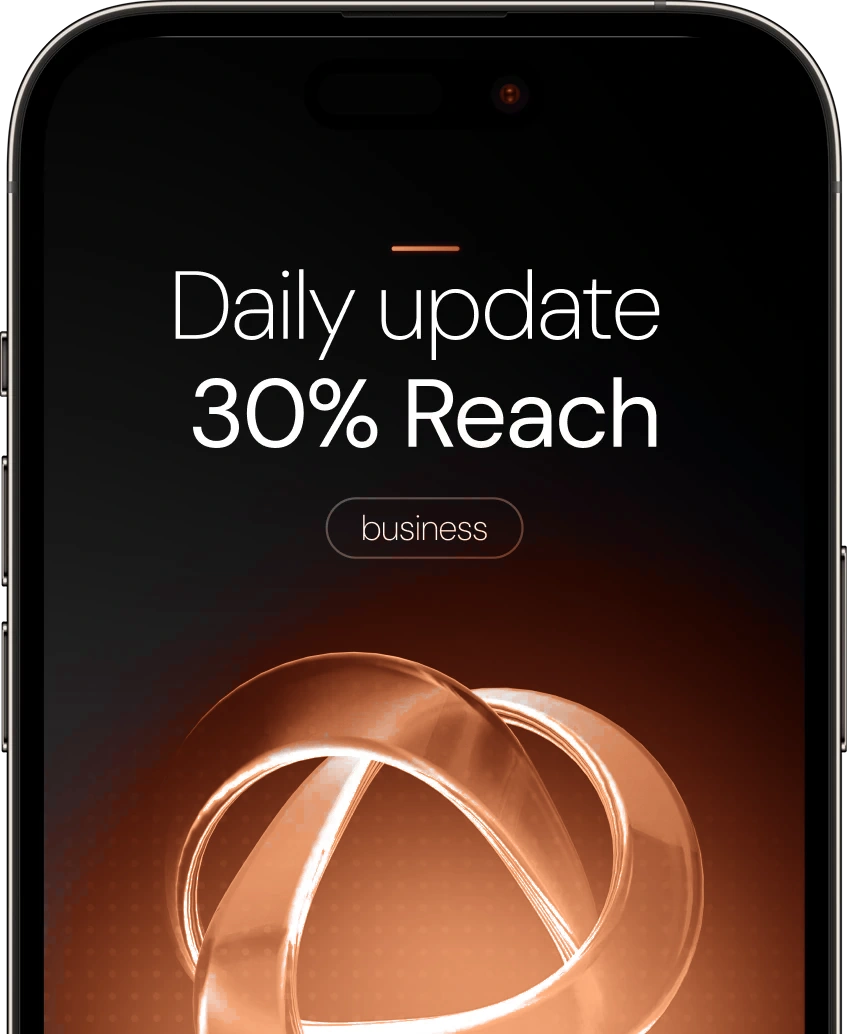 A phone showing a daily update: 30% reach